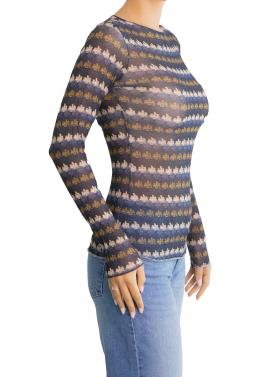 Maglia misto cashmere scollo a barca fantasia 